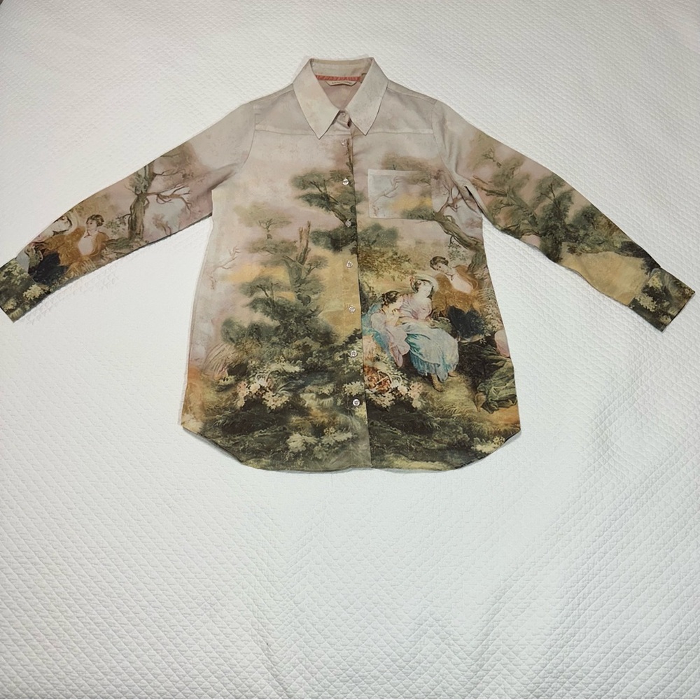Soft Surroundings Watercolor Long Sleeve Button Up Shirt Sz M